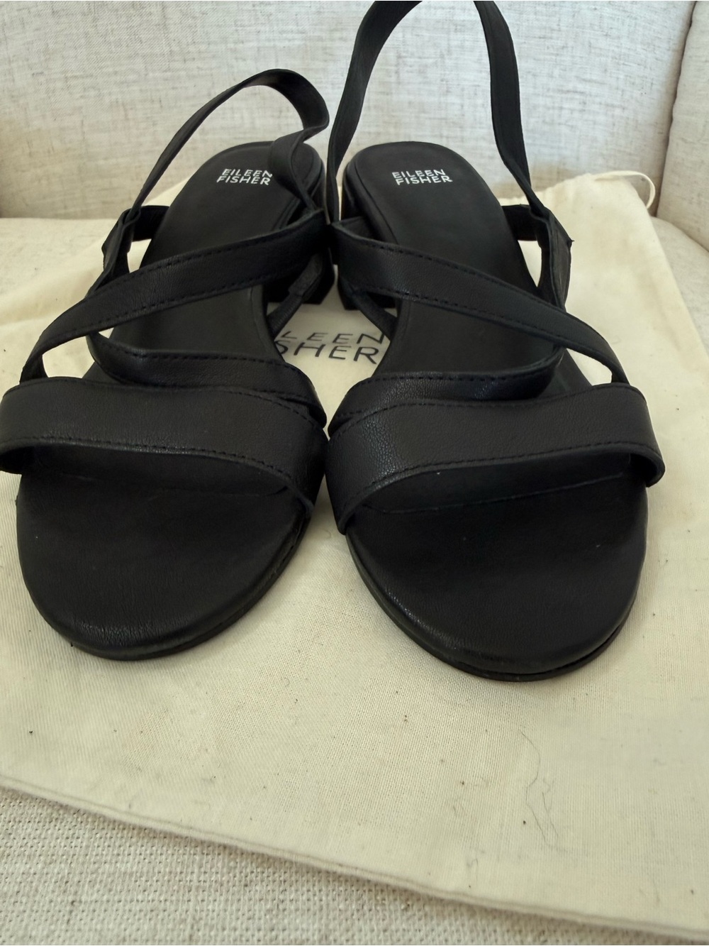 New Eileen Fisher Giga Block Heel Slingback Sandal Black Leather Women’s 9.5 - Picture 7 of 9